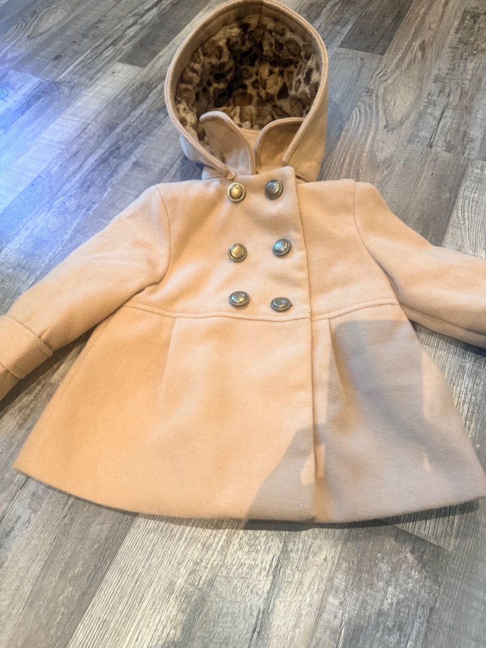 Rothschild Girls' Double-Breasted Hooded Pea Coat in tan. LIKE NEW